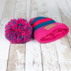 Swimbler Waterproof Bobble Hat - Rosie, Blue & Pink -Surfing Equipment Shop swimbler rose 2